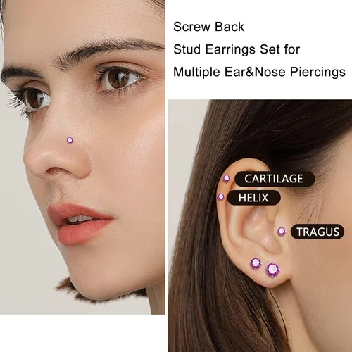 Vista 5 de Jstyle Juego de aretes tipo dormilona de acero de titanio de 0.71 oz, joyería para mujeres y hombres, orejas sensibles, circonita cúbica, trago