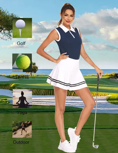 Vista 6 de HOTLOOX Camiseta polo de golf sin mangas para mujer, verano 2024, UPF 50+, cremallera, cuello en V, camiseta sin mangas S-XXL