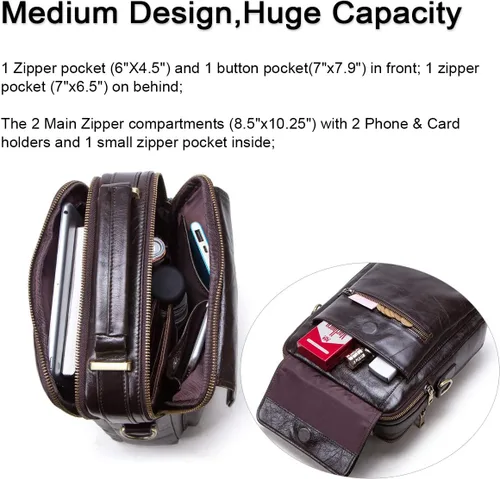 Vista 4 de Contacts Bolso bandolera de cuero para hombre, 9.7 pulgadas, iPad, vintage, de cuero auténtico, bolso de viaje para el trabajo, Café