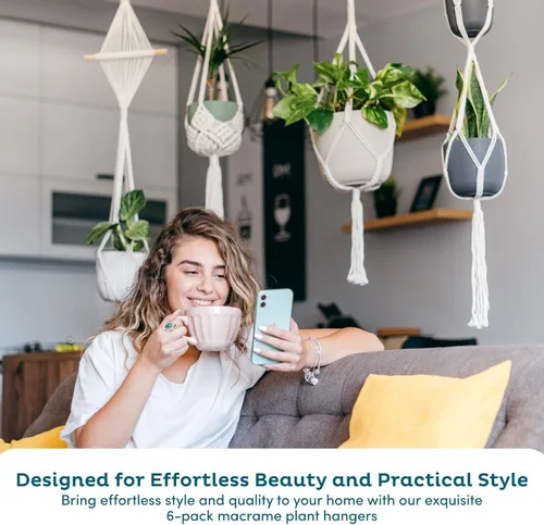 Vista 2 de Nook Theory Paquete de 4 Colgadores de Macramé para Plantas con 8 Ganchos - Macetas Colgantes para Plantas de Interior, Colgadores de Macramé Boho