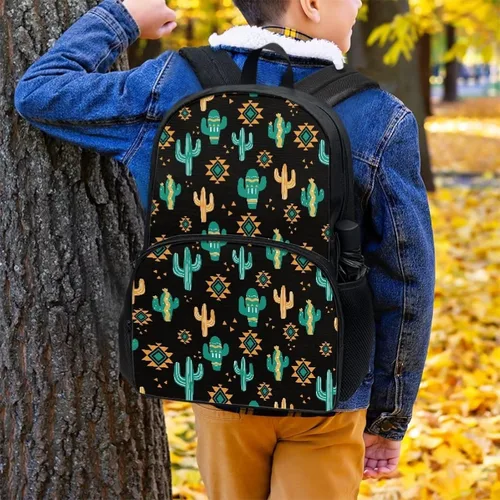 Vista 4 de Parprinty Novedosa mochila para niños y niñas, cómoda mochila acolchada ligera de 17 pulgadas, bonita mochila escolar, Cactus azteca tribal D