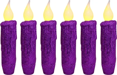 Vista 15 de CVHOMEDECO. Velas LED sin llama con purpurina parpadeantes que funcionan con pilas, con temporizador para el hogar, boda, Halloween, decoración
