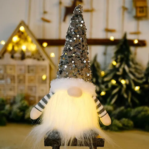 Vista 11 de 2 gnomos de Navidad de lentejuelas con luces, hechos a mano, 12 pulgadas, funciona con pilas, gnomo de Navidad preiluminado, para adornos de Navidad