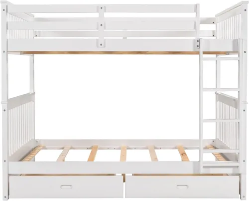 Vista 4 de Literas de tamaño matrimonial sobre matrimonial, marco de cama de madera, marco de cama de plataforma blanco completo, marco de cama de madera