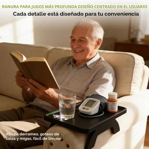 Vista 7 de Mesa de Brazo de Sofá SINWANT, Bandeja de Brazo de Sofá de Bambú para Respaldo, Bandeja con Clip de 13.78" para Sofá para Sala de Estar, Snack