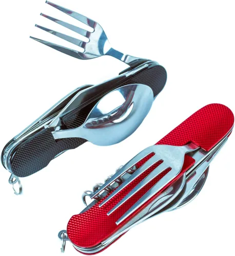 Vista 10 de Juego de cubiertos multifunción 6 en 1 para acampar, cuchara desmontable, tenedor, cuchillo, kit combinado con bolsa de transporte