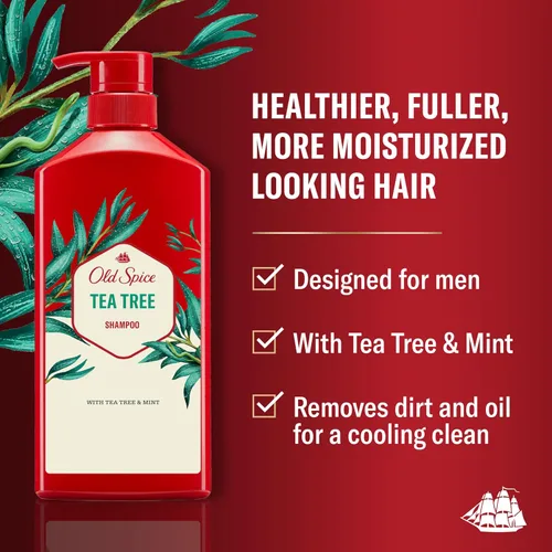 Vista 2 de Old Spice Champú de Árbol de Té para Hombre, Cabello Más Sano, Más Lleno, Más Hidratado, 21.9 Fl Oz Cada Uno, Pack de Dos
