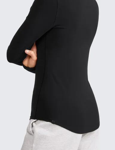 Vista 4 de CRZ YOGA Camisas de manga larga acanaladas para mujer, elásticas, de cuello alto, ajustadas, ajustadas, casuales, básicas, para otoño