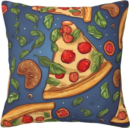 Vista 9 de Funda de almohada cuadrada suave con estampado de pizza, funda de cojín para decoración del hogar, sala de estar, cama, sofá automóvil, 12 x 12