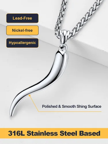 Vista 4 de U7 Italian Horn Necklaces,Stainless SteelBlack18K Gold Plated Talisman Horn Pendant, Italy Amulet Charm Necklaces Protection Jewelry for Men Women