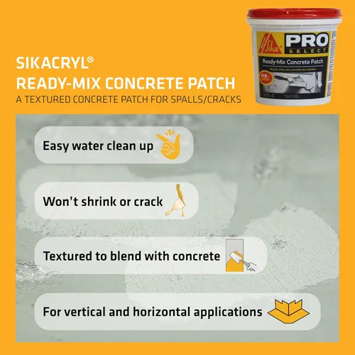 Vista 4 de Sika cryl Ready-Mix - Parche de concreto premezclado, gris, 1 cuarto de galón y Red Devil 0645 parche de hormigón premezclado, tubo de compresión