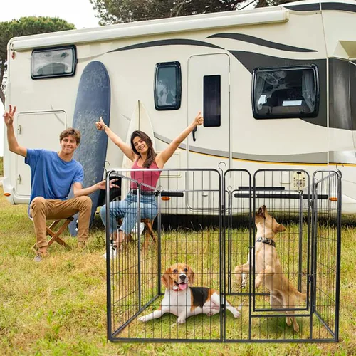 Vista 4 de Rollick Corralito para perros para patio, campamento de caravana, 40 pulgadas, 8 paneles para cachorros y perros pequeños, corral para perros