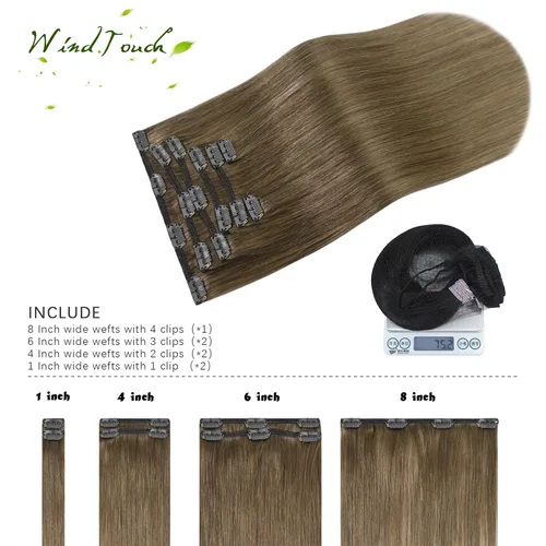 Vista 63 de WindTouch - Extensiones de cabello humano real con clip, color marrón claro a rubio con reflejos #6P613, 22 pulgadas, 4.33 onzas, 7 piezas #6p613