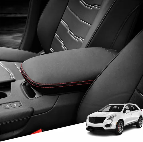 Vista 128 de Great-luck Funda de cuero para consola central, almohadilla para reposabrazos, accesorios de cubierta de caja (costuras rojas) para BMW X1 2023 2024