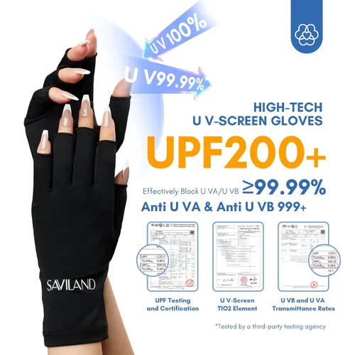 Vista 2 de SAVILAND Guantes UV para uñas: guantes profesionales UPF200+ U V para manicura de gel, anti UVA y UVB 999+ guantes para lámpara de uñas de gel