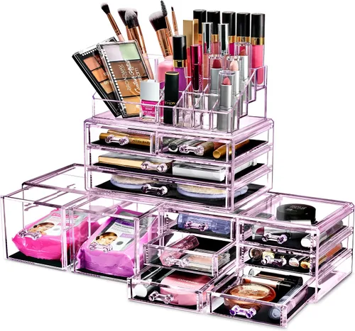 Vista 11 de Sorbus Organizador Grande de Maquillaje - Organizador Transparente y Apilable de Joyería y Maquillaje para Tocador, Almacenamiento de Baño, Cajonera