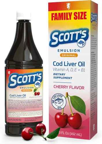 Vista 12 de SCOTT'S EMULSION Aceite de hígado de bacalao líquido para niños, sabor a cereza, apoya el crecimiento, la inmunidad y la salud ósea, rico en omega 3