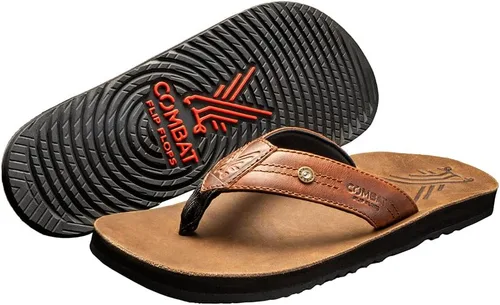 Vista 2 de Combat Flip Flops Chanclas para hombre AK Brown Leather Ergo - Malas para correr, peor para luchar