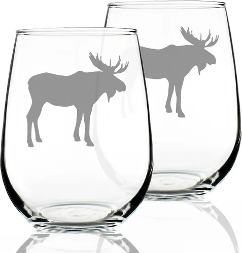 Vista 8 de Bevvee Moose Silhouette - Copa de vino sin tallo, regalos temáticos de cabina o decoración rústica, grande de 17 onzas
