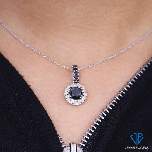 Vista 2 de JEWELEXCESS Colgantes de halo de diamantes, colgante de halo de diamante blanco y negro de 2.00 CTW, banda de colgante de plata de ley, colgantes