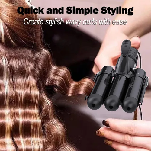 Vista 2 de kuwa Herramienta Rizadora de Cabello, Rizador de Ondas Playeras con 15 Temperaturas Variables, Rizador de 3 Cilindros, Rizador de Cabello