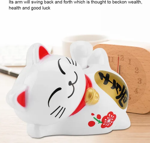 Vista 3 de FTVOGUE Energía solar Maneki Neko LuckyCat Fortune Acogedor Agitar el brazo pata arriba Lazy Mentir Riqueza Fortuna Gato Casa Tiendas Coche Feng