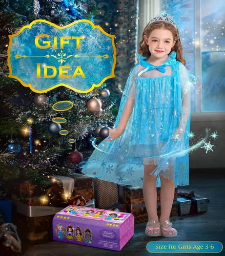 Vista 2 de Ropa de princesa para niñas pequeñas, juego de simulación de BIBUTY y disfraz, conjunto de disfraz de princesa con vestidos de princesa, capa
