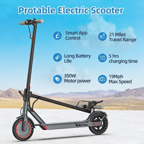 Vista 2 de Joyhis Electric Scooter for Adults with Seat, 15-21 Miles Range Scooters, 19Mph Escooter, 8.5"/10" Folding Scooters with APP Control, 350W/500W