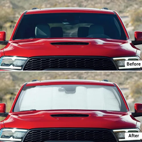 Vista 2 de JWWY Parasol para parabrisas para ventana, panel de parasol para Dodge Durango 2011-2024+ + accesorios plegables de poliéster reflectante, bloqueo