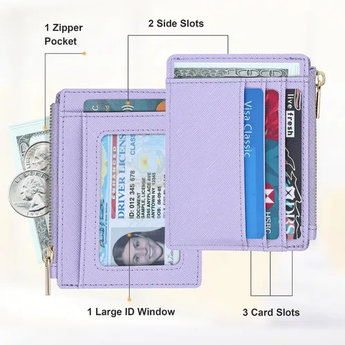 Vista 2 de Sodsay Estuche para tarjetas, cartera delgada con bolsillo frontal, para mujer, sujetatarjetas con llavero