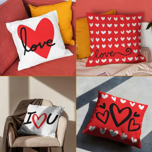 Vista 6 de Juego de 4 fundas de almohada decorativas para el día de San Valentín de 18 x 18 pulgadas, diseño de arpillera de corazón, fundas de cojín y cojines