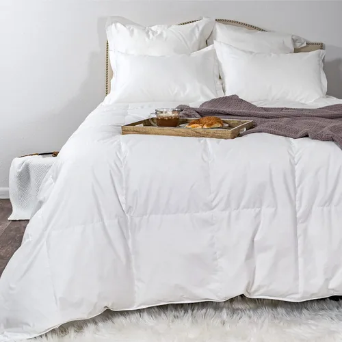 Vista 9 de Light Warmth Elite - Edredón de plumón 600 con accesorios cosidos en las esquinas, cama tamaño matrimonial/queen, lino