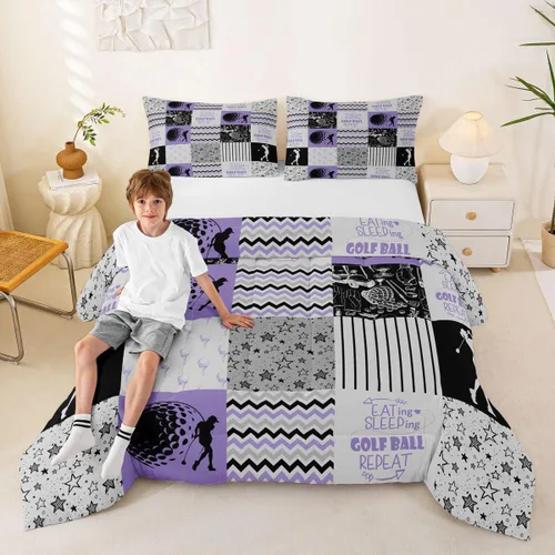 Vista 17 de Erosebridal Softball Comforter Set Patchwork Buffalo Plaid Twin Bedding Sets for Girls Kids Teens Child Galaxy Stars Ball Game Baseball Comforter