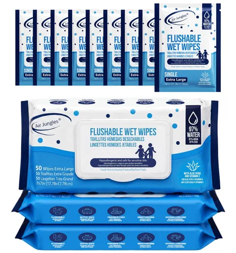 Vista 13 de Air Jungles Toallitas desechables de 150 unidades para adultos y niños, XL de 7 x 7 pulgadas con aloe vera y vitamina E para piel sensible