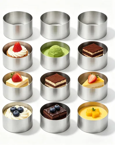 Vista 9 de 12 mini anillos redondos para tartas de 2 pulgadas, molde de flan de postre de mousse de acero inoxidable, pequeños aros de pastelería de grado
