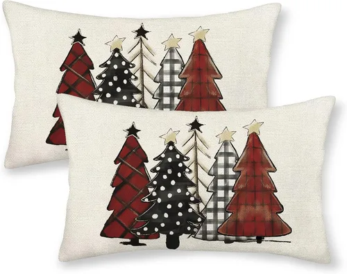 Vista 10 de Fundas de almohada de Navidad de 18x18 Juego de 2 Cojines dorados de copo de nieve de invierno Fundas de almohada negras Cojines decorativos de Copo