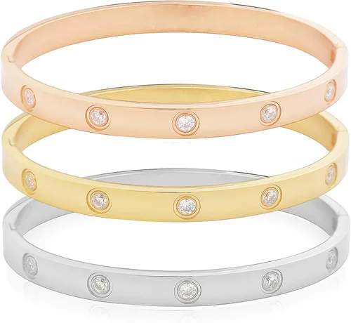 Vista 5 de My Daily Styles Pulsera de acero inoxidable con bisagras CZ para mujer, tamaño 7 pulgadas Rosa