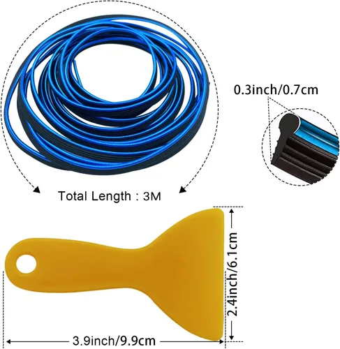Vista 2 de Tiras decorativas para interior de automóvil, ajuste universal de 9.8 pies para puertas y tablero, decoración de electrochapado flexible, accesorios