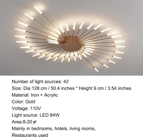 Vista 7 de Lámpara de techo LED moderna, con forma de flor de 42 cabezales, accesorios de iluminación para sala de estar, lámpara de montaje empotrado