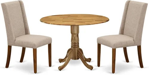 Vista 21 de East West Furniture DLFL3-ABK-21 - Juego de mesa de comedor de 3 piezas contiene una mesa de cocina redonda con gotas y 2 sillas de comedor Parsons