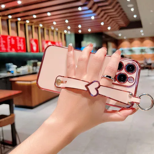 Vista 4 de Funda compatible con iPhone 13 Pro para niñas y mujeres, bonita funda de silicona chapada en forma de corazón de amor, a prueba de golpes