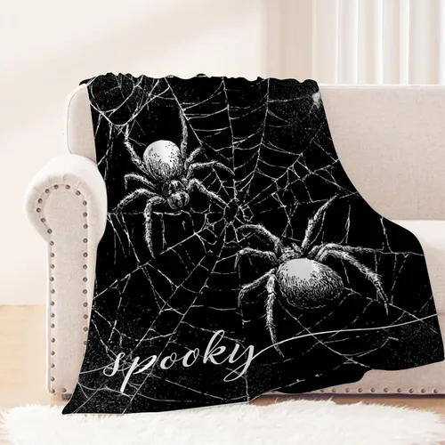 Vista 13 de Manta de Halloween para bebé, mascota pequeña, manta espeluznante de calabazas negras para gatos, manta para cuna, cochecito, decorativa, ligera