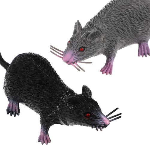 Vista 6 de PartyKindom 2 ratones falsos de Halloween: Ratón falso realista Ratón realista Rata espeluznante de plástico vívido broma falsa rata aterradora