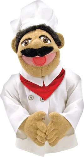 Vista 4 de Melissa & Doug – Marioneta de chef (Al Dente) con varilla de madera desmontable para juego de rol Chef Puppet Pepe