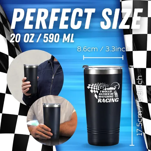 Vista 5 de Onebttl Taza de Café de Viaje para Amantes de Carreras de Auto, Taza Termo Aislada de Acero Inoxidable 590ml/20oz, Mensaje "Preferiría estar viendo