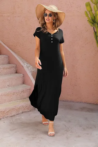 Vista 5 de GRECERELLE Vestido largo casual para mujer, sin mangas, con doble abertura, maxi vestidos