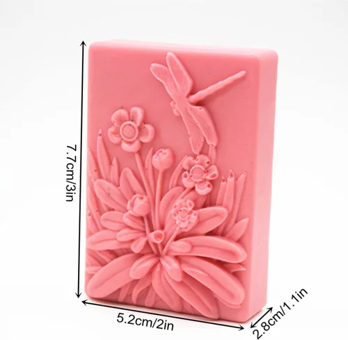 Vista 2 de Molde de silicona para jabón de libélula de flor, molde de vela, fondant, chocolate, caramelo, pastel, decoración, herramientas para hornear, cera