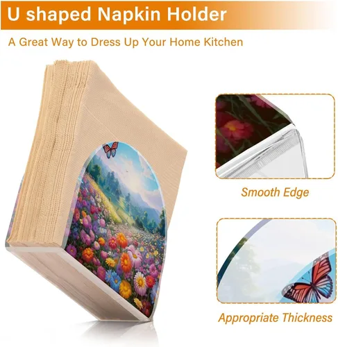 Vista 4 de Servilleteros de flores de primavera con mariposas para mesas, servilleteros de acrílico transparente, servilleteros de cóctel para cocina