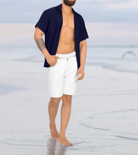 Vista 2 de LA LEELA Camisas casuales de manga corta con botones para hombre, para playa, verano, color liso, para trabajo, vacaciones, campamento, camisas