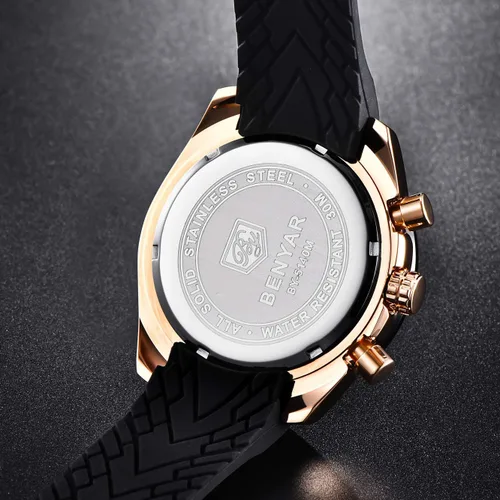 Vista 4 de BENYAR Fashion - Reloj de pulsera de cuarzo para hombre, con cronógrafo de silicona, impermeable, para negocios, casual, diseño deportivo, perfecto